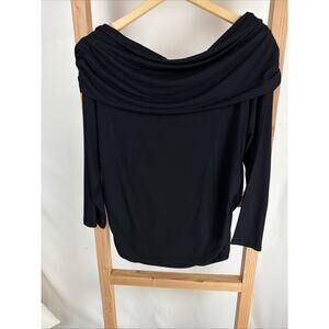 NWT Shannon Passero Black Long Sleeve Ruched Cowl Neck Top #0981 Size XL